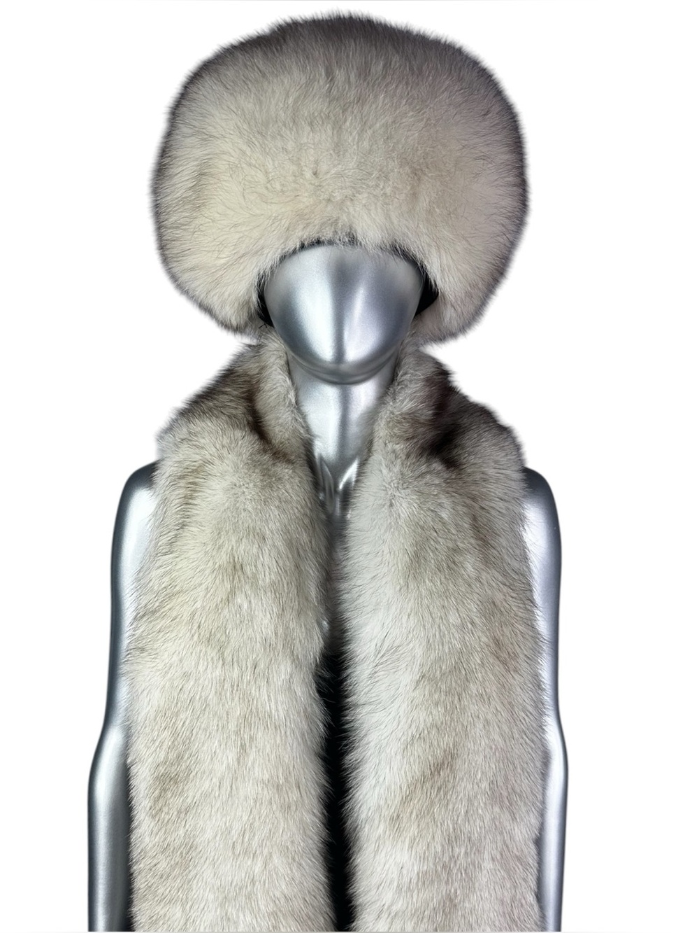BLUE FOX FLING & BERET, 2 Pc Set, 96” L, NWT, Certified Vintage Fur
